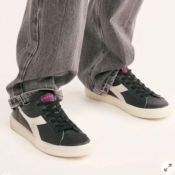 Free People Diadora Montecarlo Italian Black Leather Sneakers US 9 - Picture 1 of 9